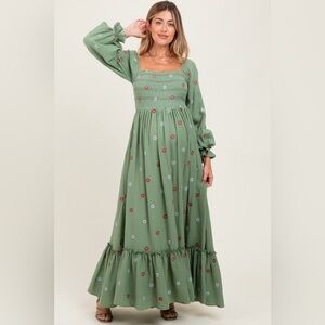 Pink Blush long sleeve embroidered floral maternity dress NWT